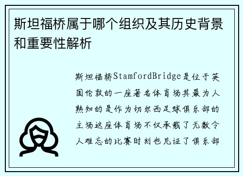 斯坦福桥属于哪个组织及其历史背景和重要性解析